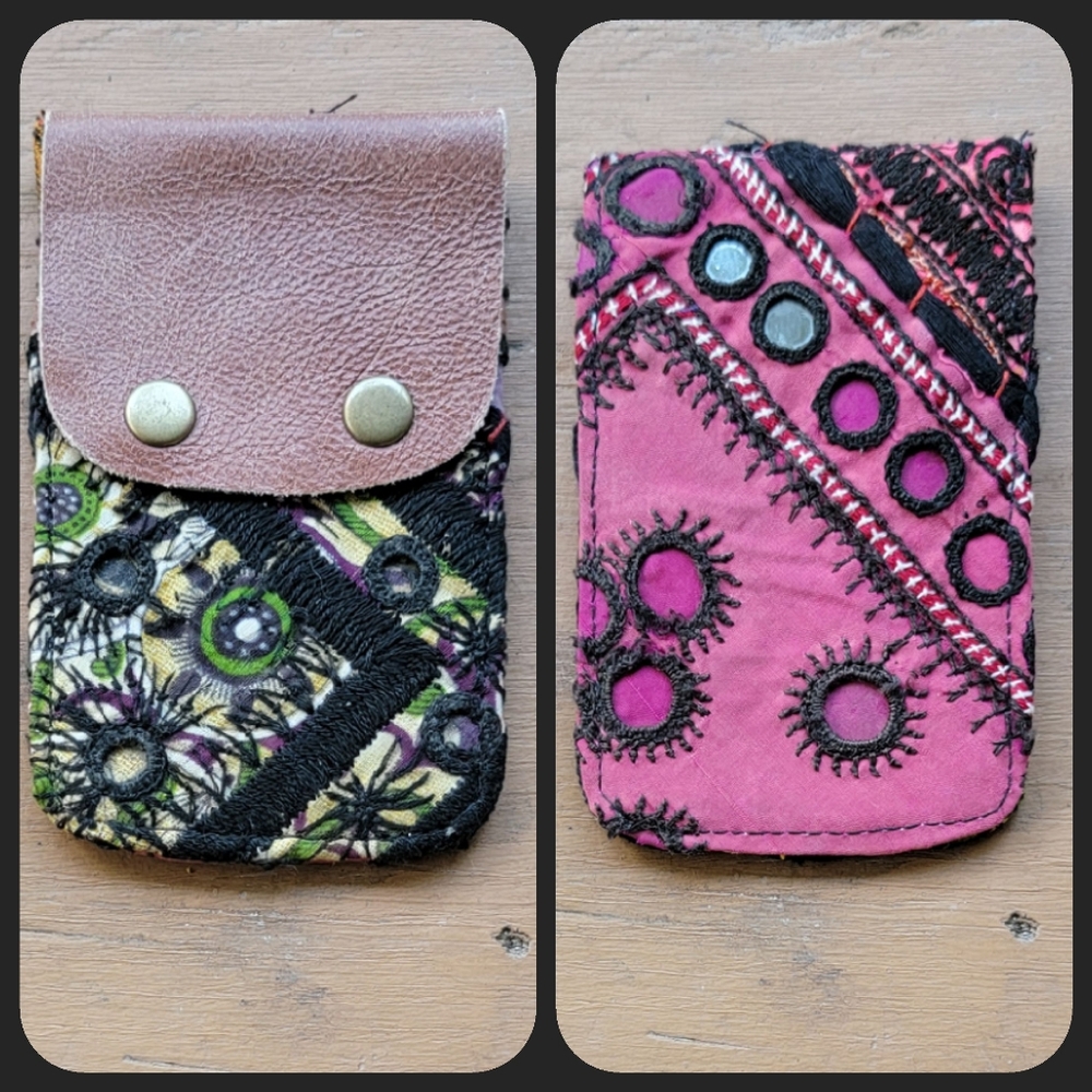 🧠🍳 Free People Boho Embroidered Repurposed vtg banjara hippie Wallet card case